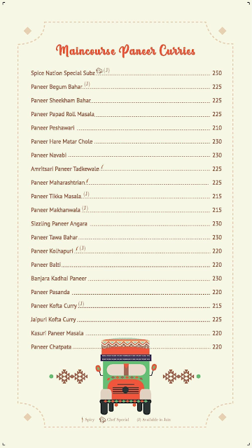 Spicenation Express menu 