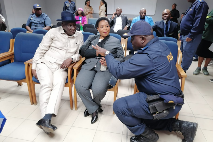 Brig Mashamba, head of the Emanguzi stabilisation team, briefing the police minister Bheki Cele and KwaZulu-Natal premier Nomusa Dube-Ncube before the start of the crime prevention imbizo at the Thengani Sportsfield. uMhlabuyalingana.