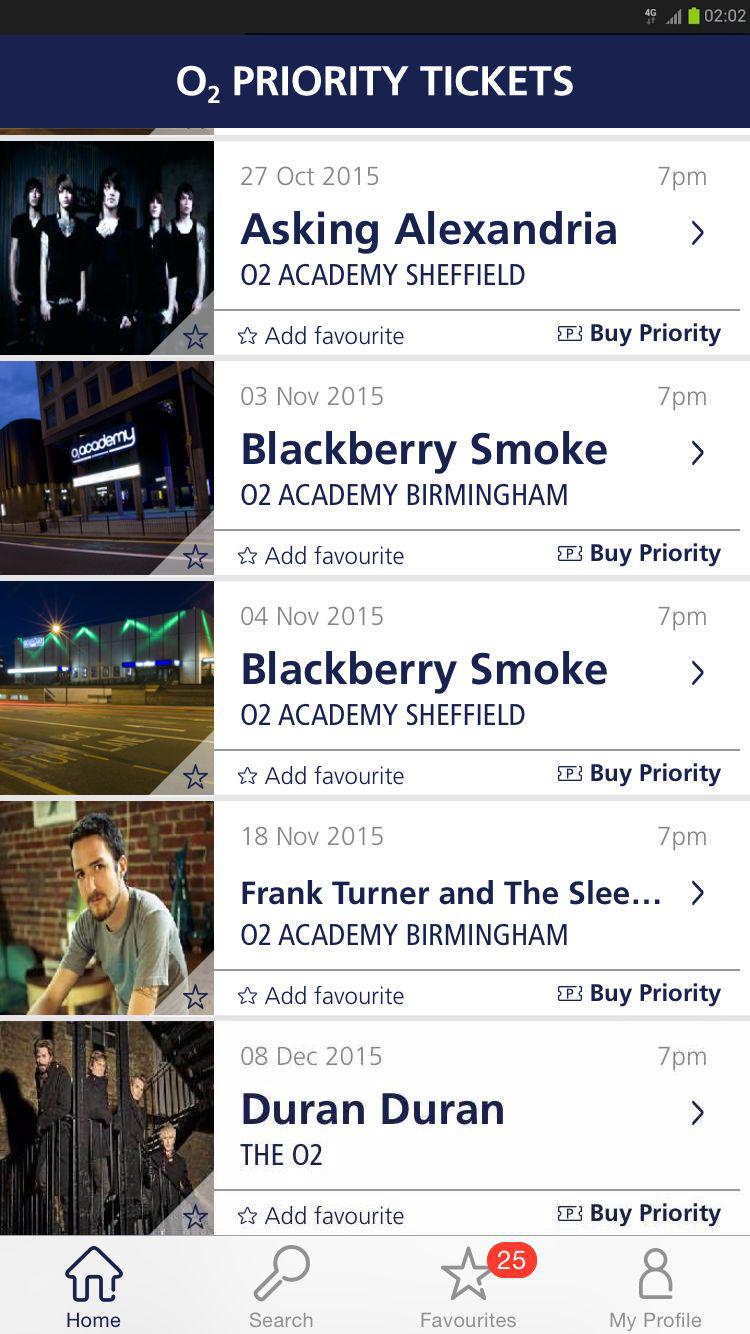 O2 Priority Tickets Screen 1
