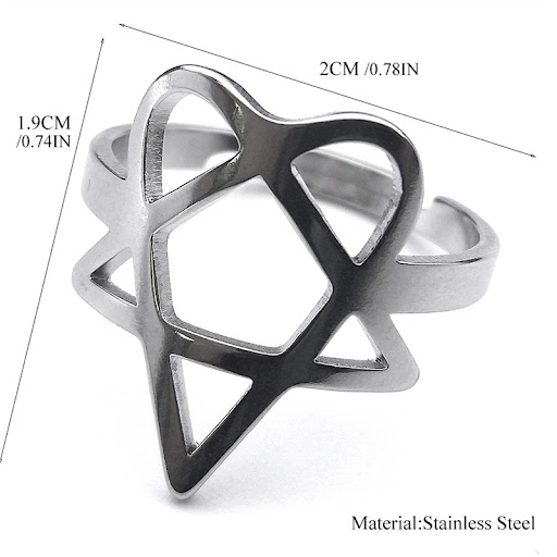 Title 4, Hollow Pentagram Stainless Steel Ring Fashion U...