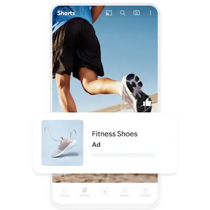 An example of a mobile Demand Gen ad featuring a sneaker overlaid on a YouTube Shorts video.