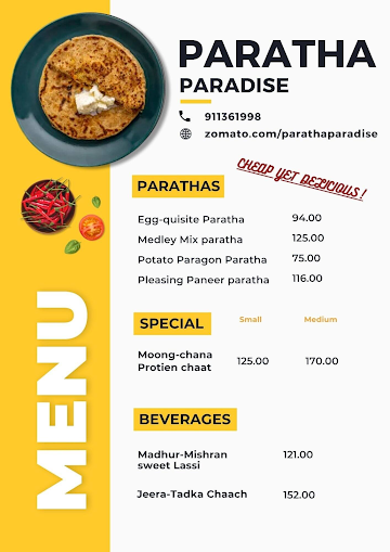 Paratha Paradise menu 