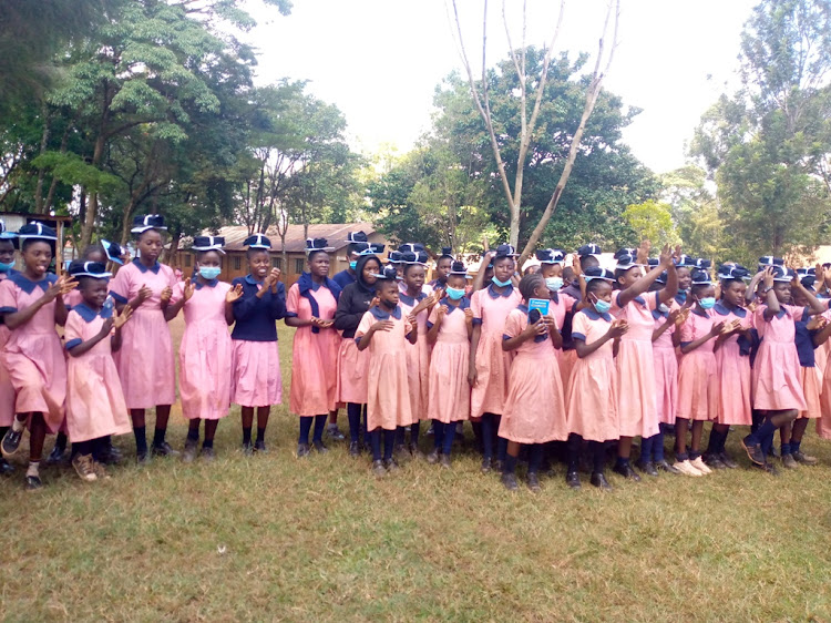 Amalemba Primary School girls in Kakamega after receiving free pads from Together for Better Foundation