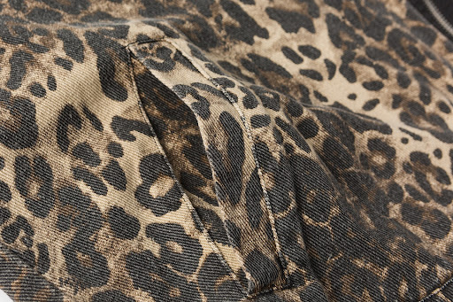 Title 4, Vintage Leopard Print Washing Water Denim Jacke...