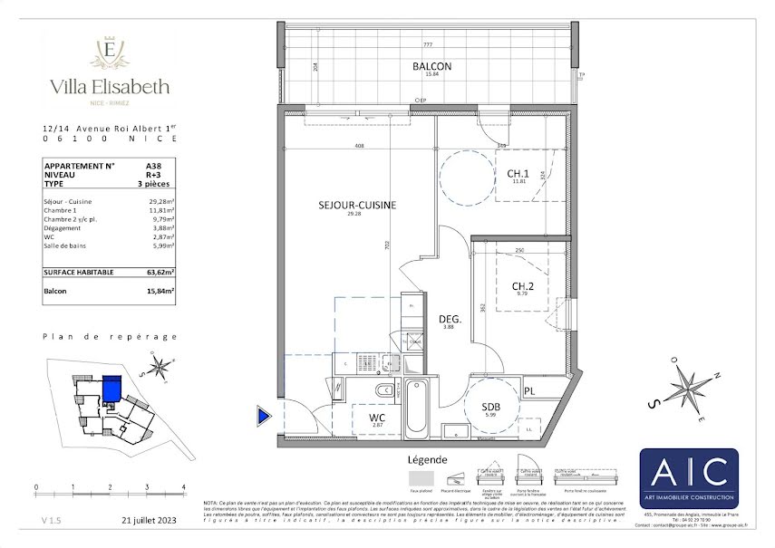 Vente appartement 3 pièces 63.62 m² à Nice (06000), 537 000 €