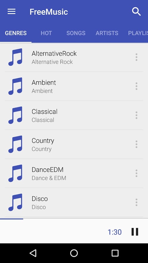 Android application Free Music screenshort
