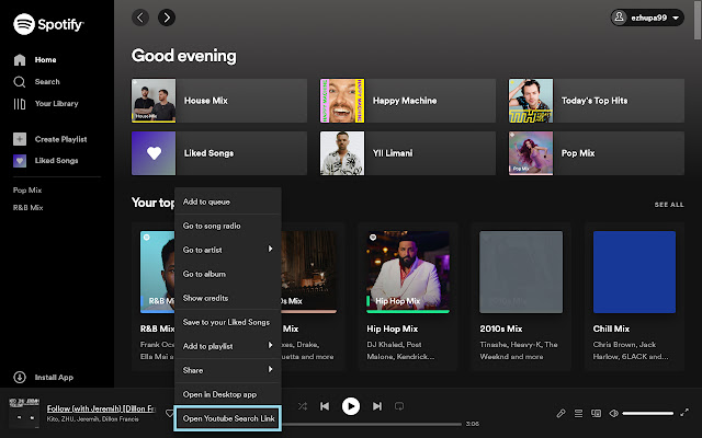 YouTube search on Spotify chrome extension