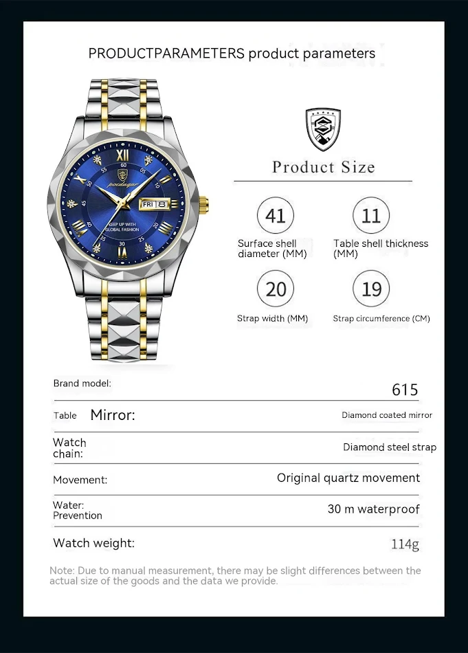 Montre Quartz Étanche pour Homme avec Double Calendrier et Luminescence. Alliez Style et Praticité pour une Gestion Optimale du Temps.