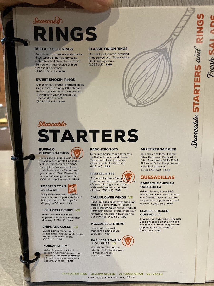 Wings and Rings gluten-free menu