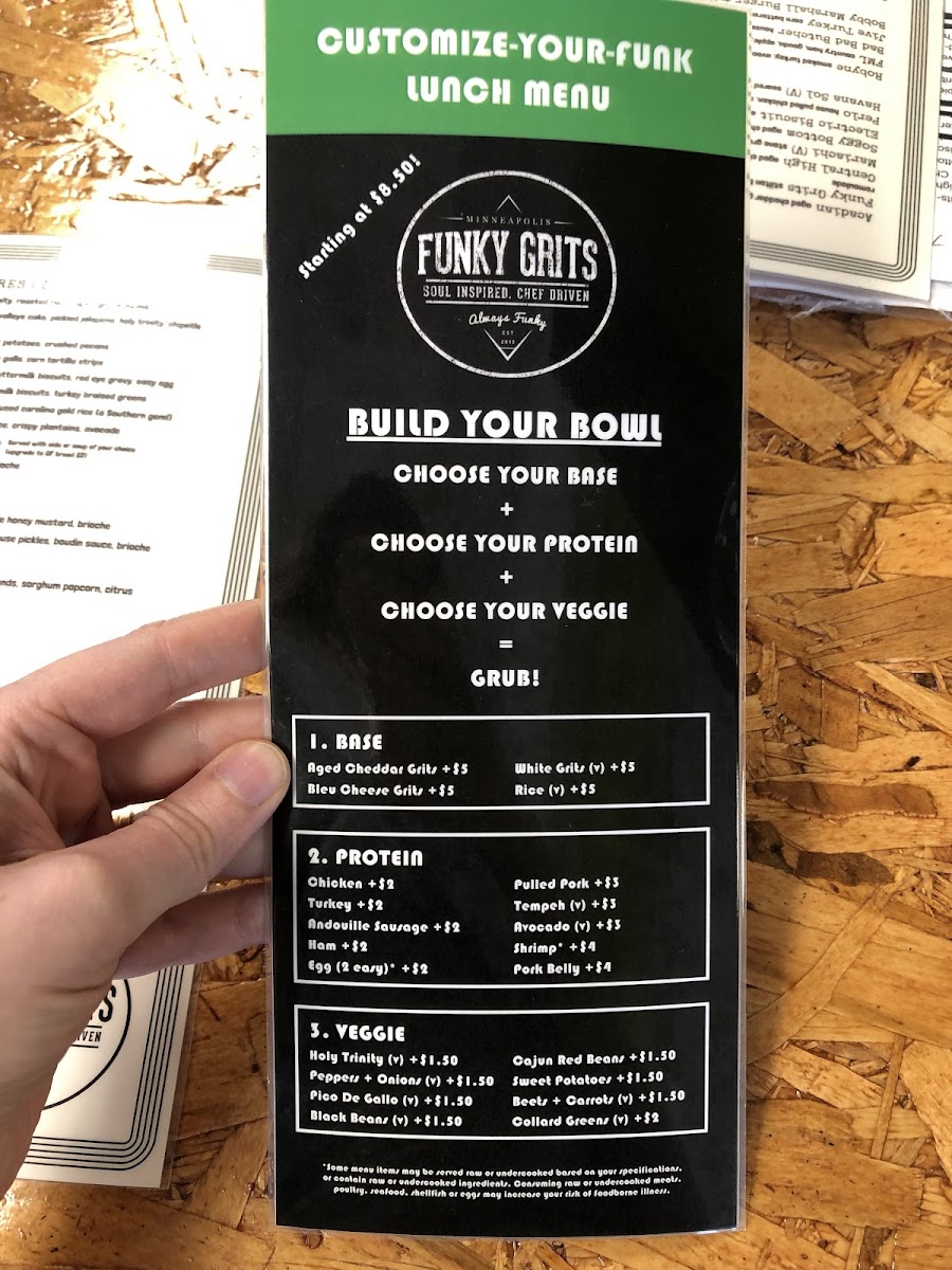 Funky Grits gluten-free menu