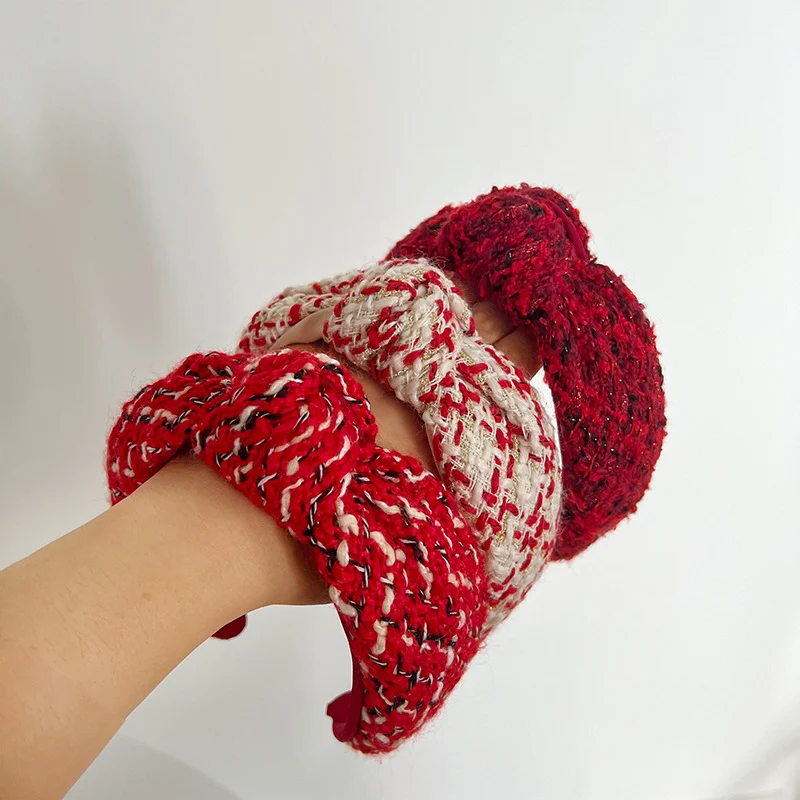 Christmas Red Series Wide Brim Hair Pressing Headband with Knot in the Middle, perfect for festive hairstyles