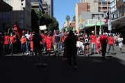 Members of the EFF Student Council protest in the Johannesburg CBD on Thursday.