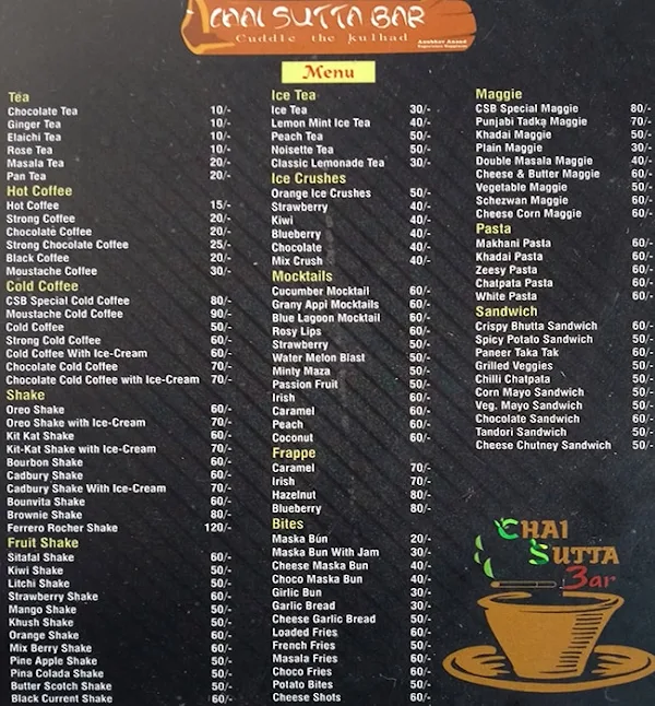 Chai Sutta Bar menu 