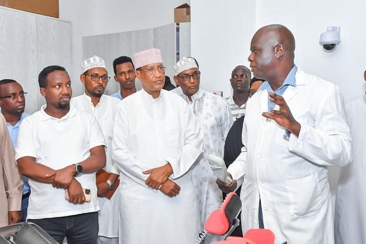 Garissa Governor Nathif Jama at the Garissa cancer centere during an inspection tour.