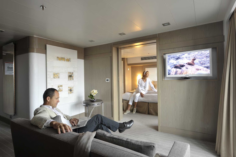 Relax in style in a suite on Le Boreal, a luxury expedition yacht from Ponant.  