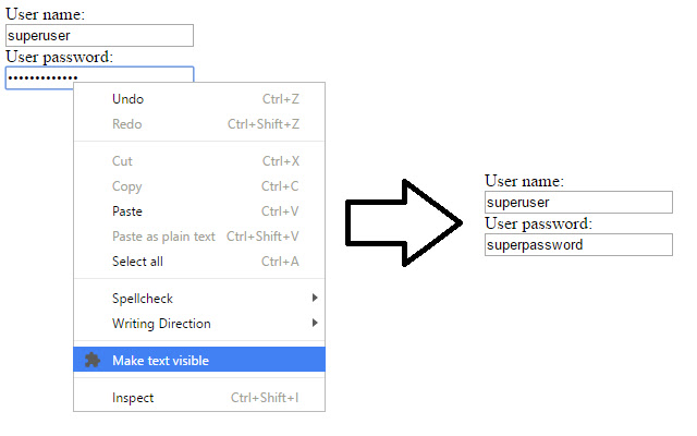 Show Password Text chrome extension