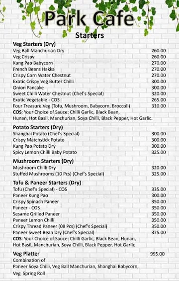 Park Cafe menu 