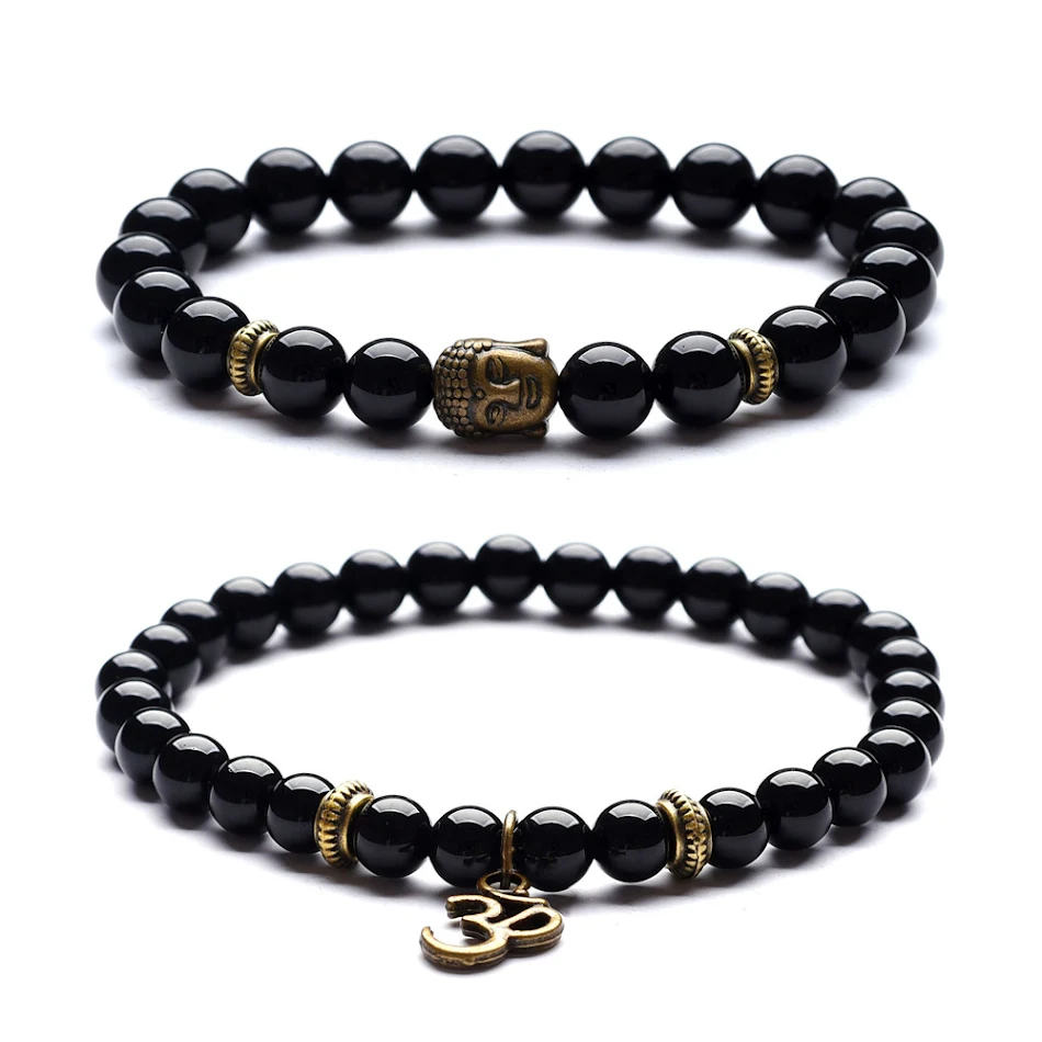 Bracelet tête de Bouddha en pierre picturale pour homme et femme. Équilibre spirituel et style unique. Bijou significatif et élégant.