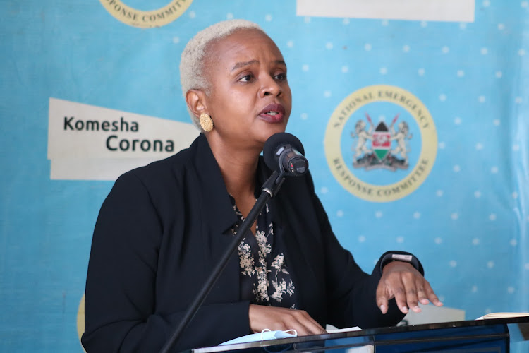 Health CAS Dr Mercy Mwangangi addresses the press on the status of the Covid-19 pandemic and vaccination drive in the county at Afya House on Wednesday, March 23.