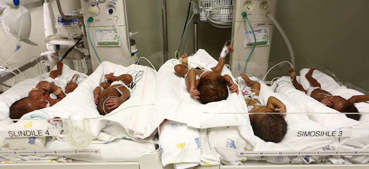 The Buthelezi quintuplets at the Clinix Botshelong–Empilweni hospital in Vosloorus.