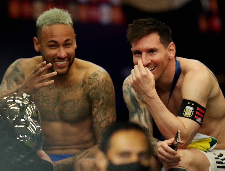 Neymar with former Barcelona teammate Lionel Messi after the Copa America final between Brazil and Argentina.