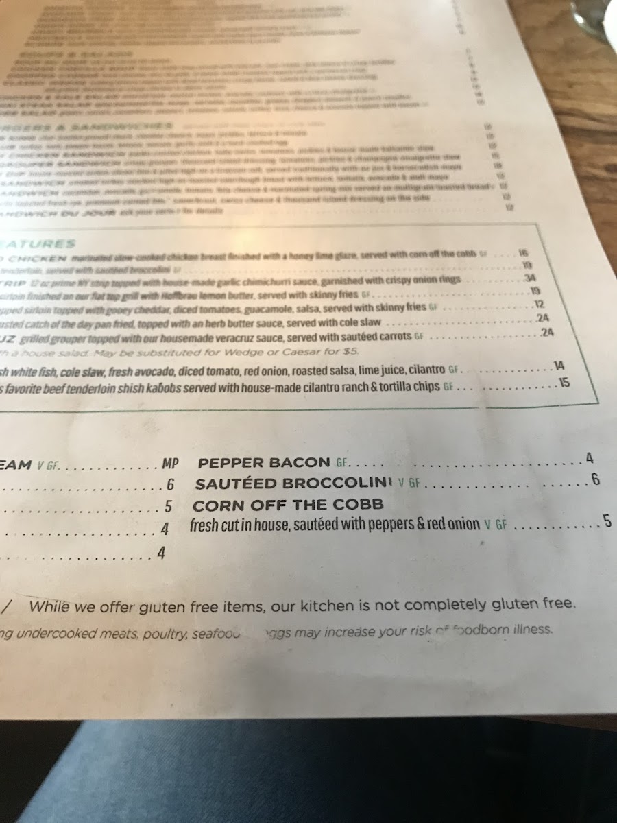 Down On Grayson gluten-free menu