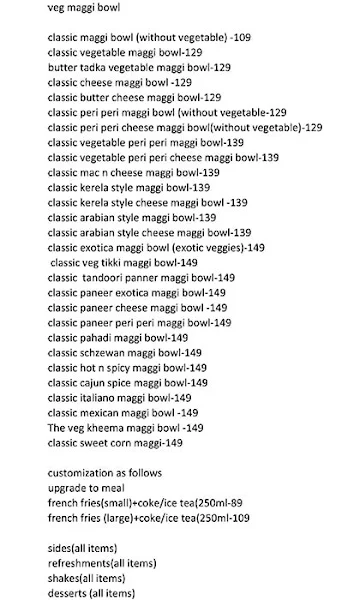 Maggi In A Bowl menu 
