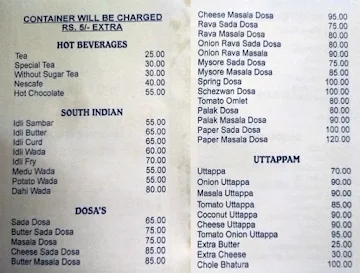 Hotel Sai Prasad menu 