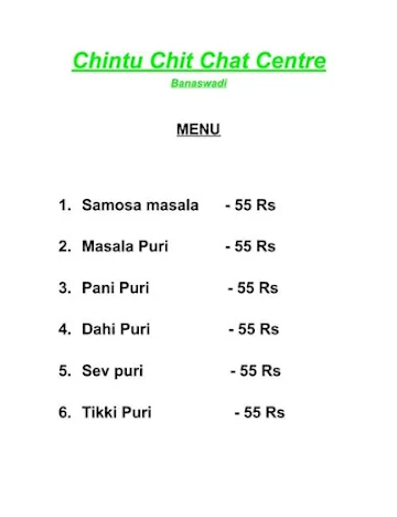 Chintu Chit Chat Centre, Ring Road menu 