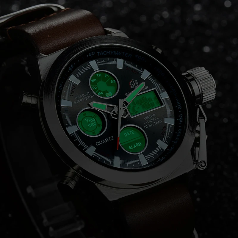 Montre Homme Luxe Quartz Analogique Numérique LED Sport Militaire Bracelet Étanche Calendrier