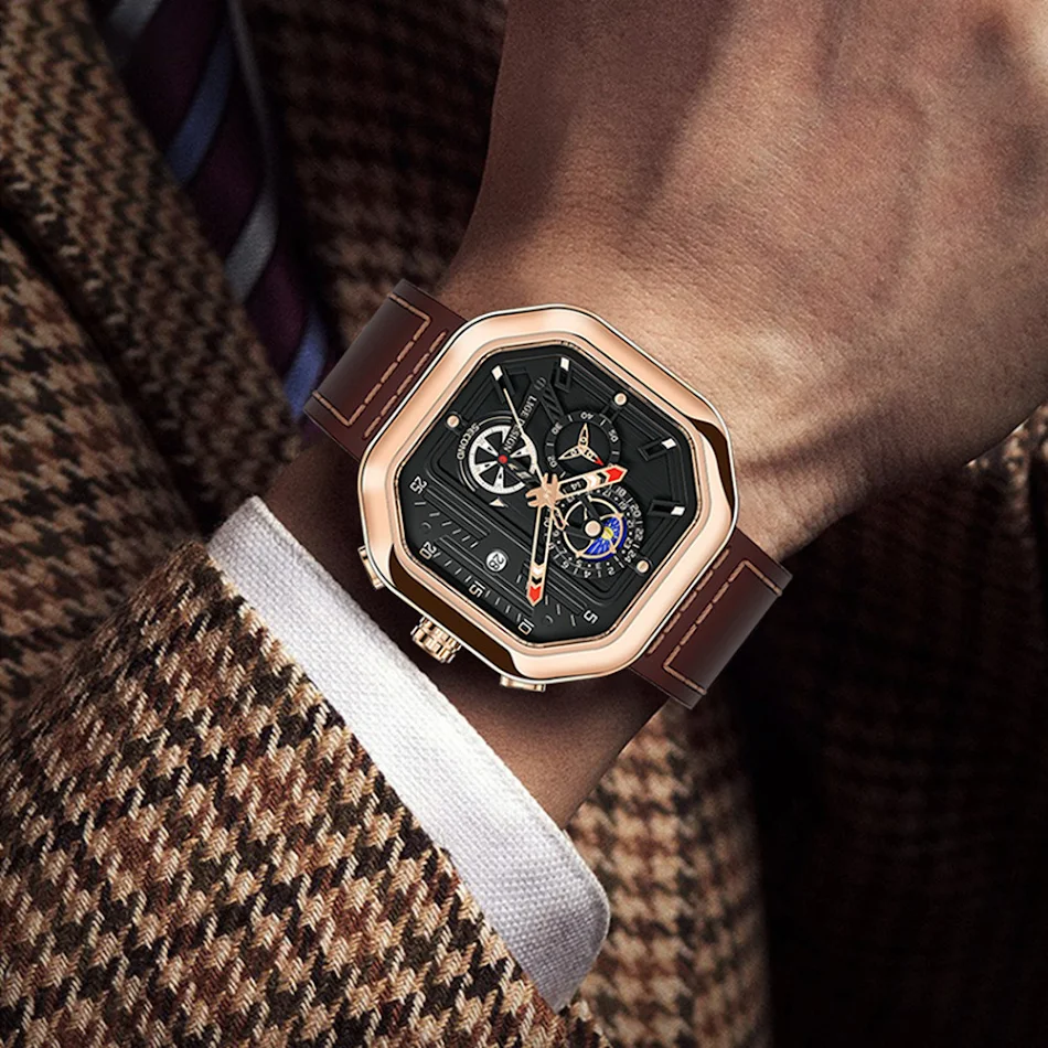 Heren Premium Sense Square Business Horloge