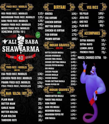 Alibaba Shawarma And 40 Dishes menu 