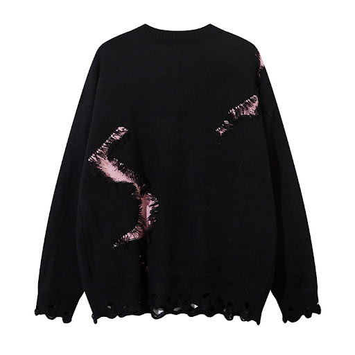 Title 11, Trendy color-contrasting pattern round neck kni...