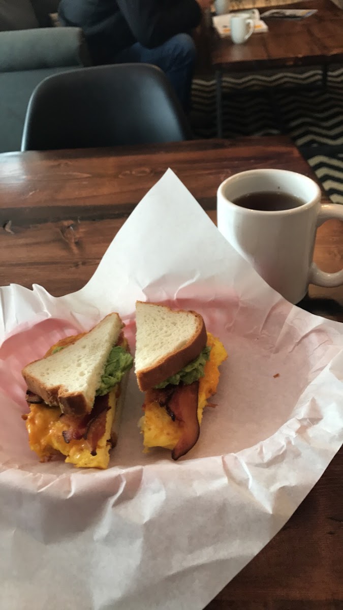 GF breakfast sandwich with nice fresh warmed apple cider !