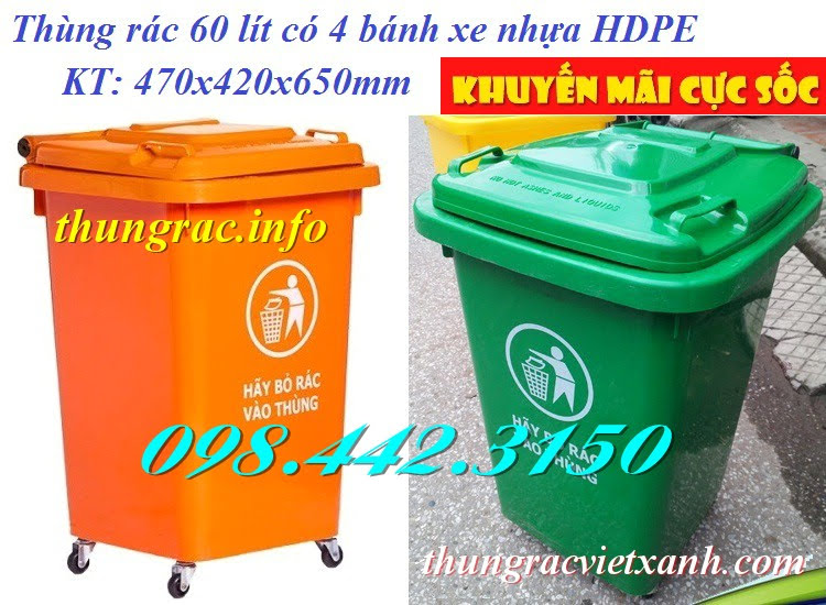 Thùng rác 60 lít có bánh xe