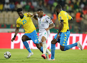 Jordan Ayew of Ghana is challenged by Junior Akue Assoumou Ecuele Manga of Gabon in the 2021 Africa Cup of Nations match at Ahmadou Ahidjo Stadium in Yaounde, Cameroon on January 14 2022.