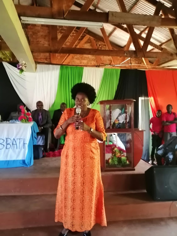 Bungoma women representative Catherine Wambilianga addressing women from MT Elgon on Saturday at kapsokwon sda church