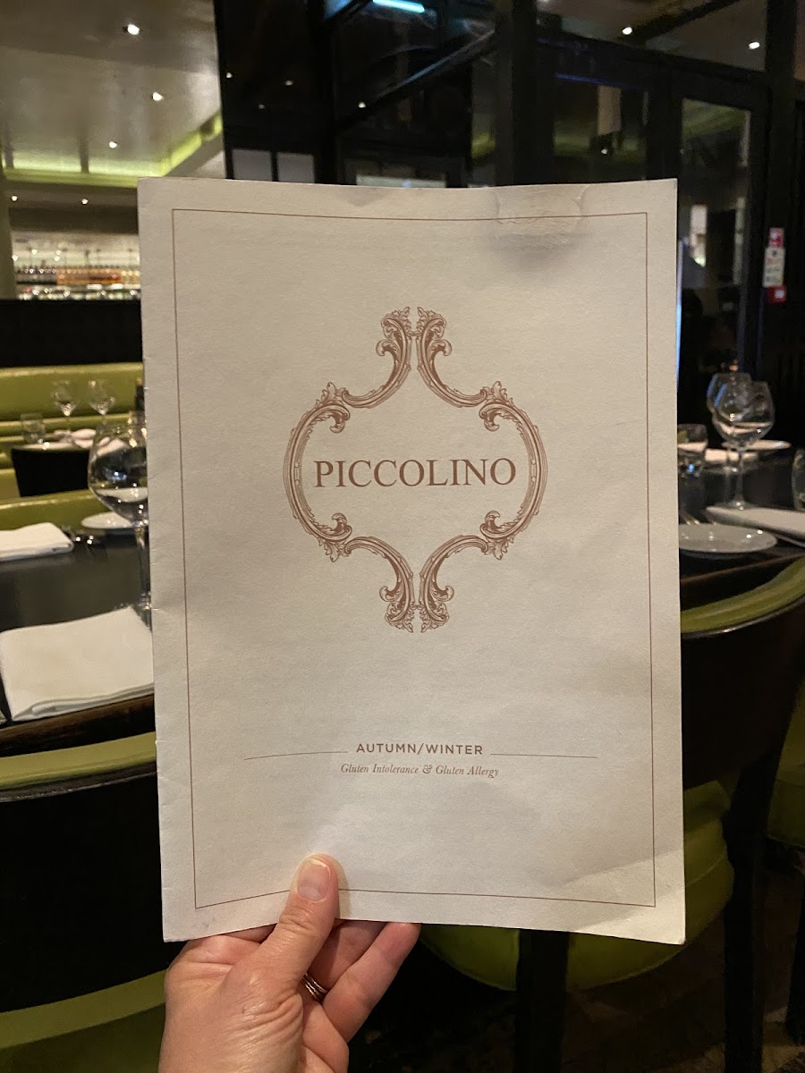 Piccolino Restaurant gluten-free menu