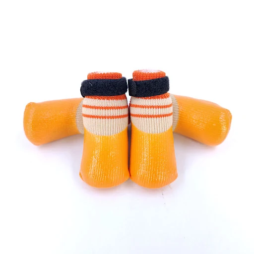 Autumn Winter Pet Dog Shoes Socks 4Pcs/set Non-slip Waterproof Small Dog Socks Dog Rain Snow Boots Rubber Cotton Dog Soc