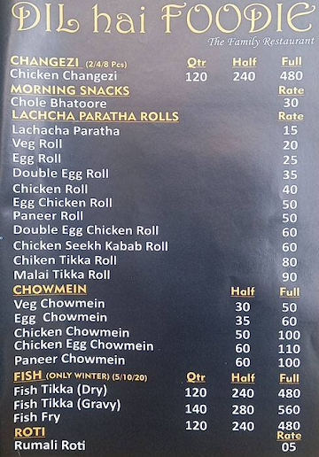 Dil Hai Foodie menu 