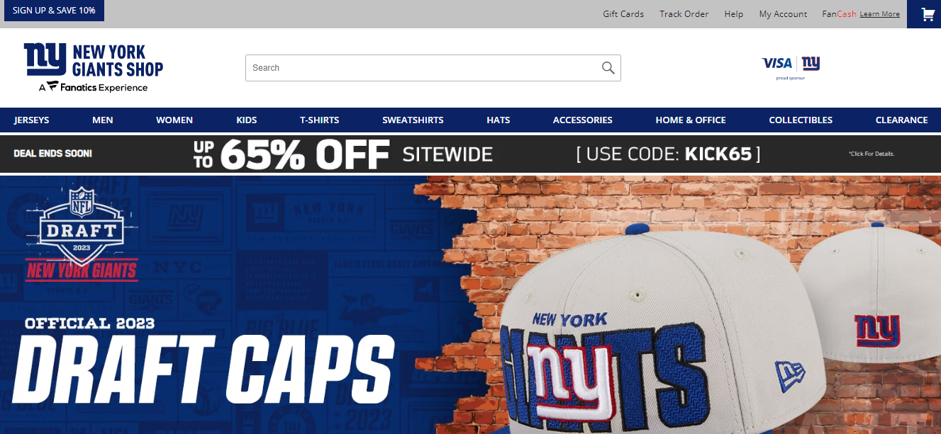 Site da loja do time NY Giants