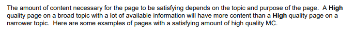 Google Search quality evaluator guidelines on the length of page content.