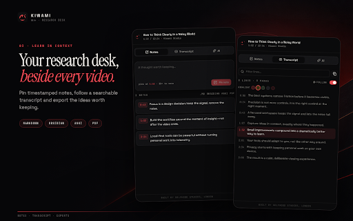 Kiwami – Controls, Notes & Study Tools for YouTube screenshot 3