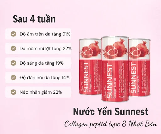 Nước yến Sunnest Collagen lựu đỏ Hộp 6 lon x190ml