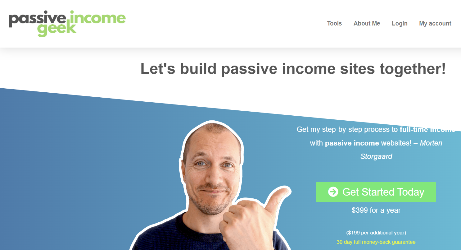 Captura de tela do site Passive Income Geek - curso para afiliados