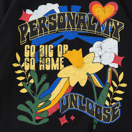 Title 5, Creative Pattern Floral Print Hooded Pullover S...