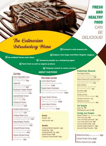 The Culinarian menu 