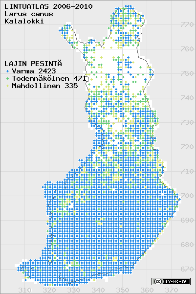 kartta lajin levinneisyydestä Suomessa