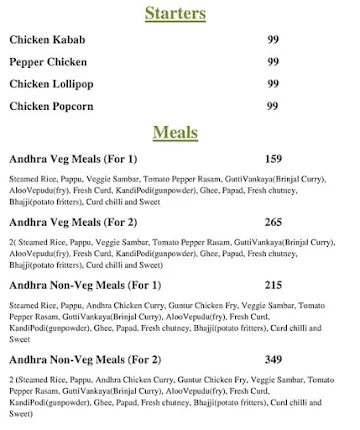 Andhra Gunpowder menu 