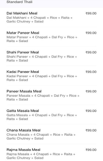 Ram Ki Rasoi menu 